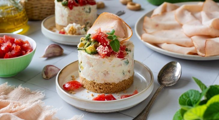 cheesecake salato caprino zucchine pollo pomodorini Martelli
